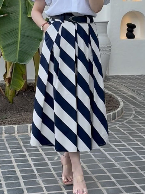Women's Geometric Print High Waist Casual Loose A-Line Skirt