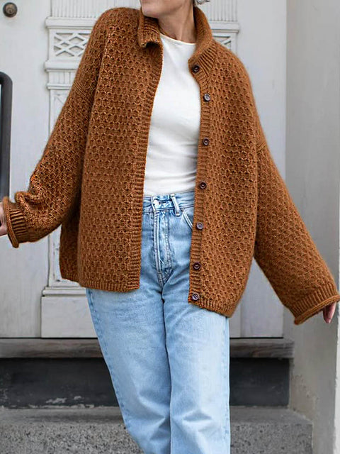 Women's Solid Color Turtleneck Long Sleeve Casual Loose Cardigan Sweater