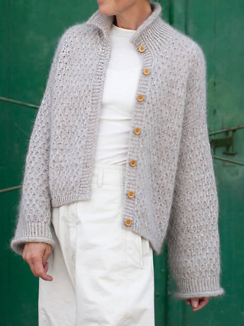 Women's Solid Color Turtleneck Long Sleeve Casual Loose Cardigan Sweater