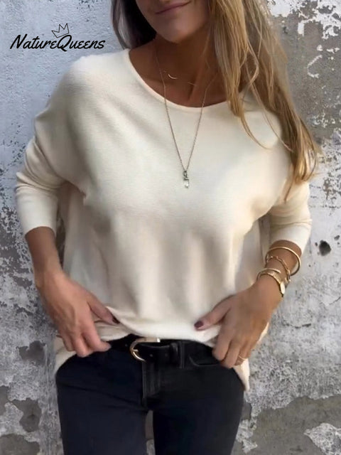 Women's Solid Color Round Neck Long Sleeve Casual Knit Top