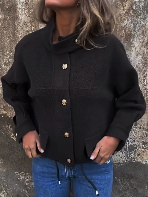 Women's Solid Color Turtleneck Long Sleeve Suede Jacket