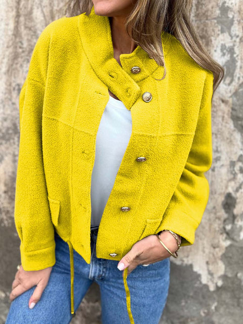 Women's Solid Color Turtleneck Long Sleeve Suede Jacket