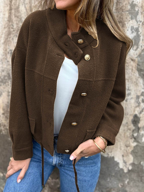 Women's Solid Color Turtleneck Long Sleeve Suede Jacket
