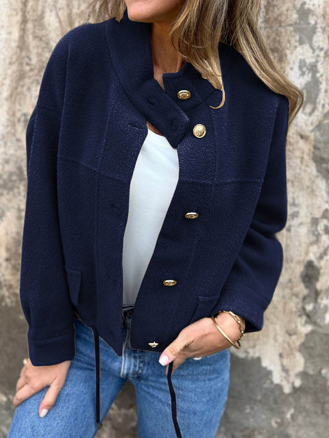 Women's Solid Color Turtleneck Long Sleeve Suede Jacket