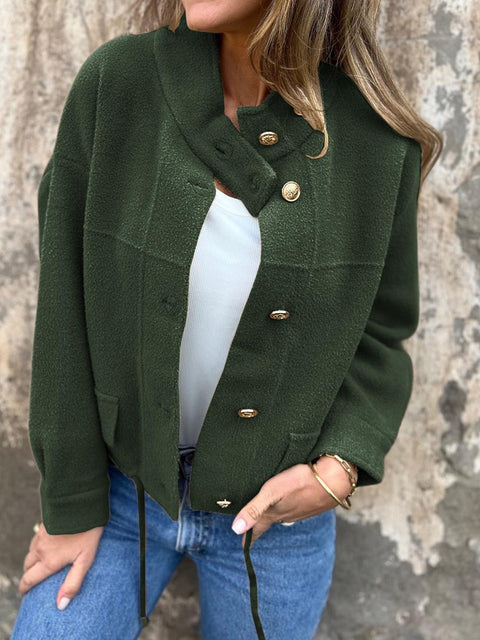Women's Solid Color Turtleneck Long Sleeve Suede Jacket