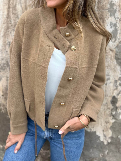 Women's Solid Color Turtleneck Long Sleeve Suede Jacket