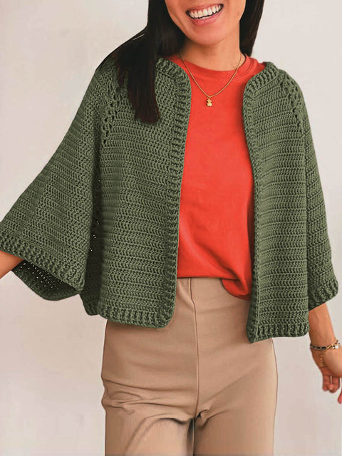 Women's Solid Color Long Sleeve Casual Loose Cardigan Sweater