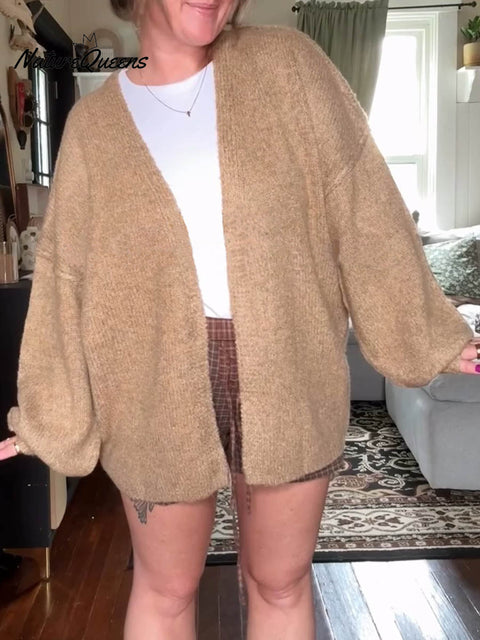 Women's Solid Color Long Sleeve Casual Loose Cardigan Sweater