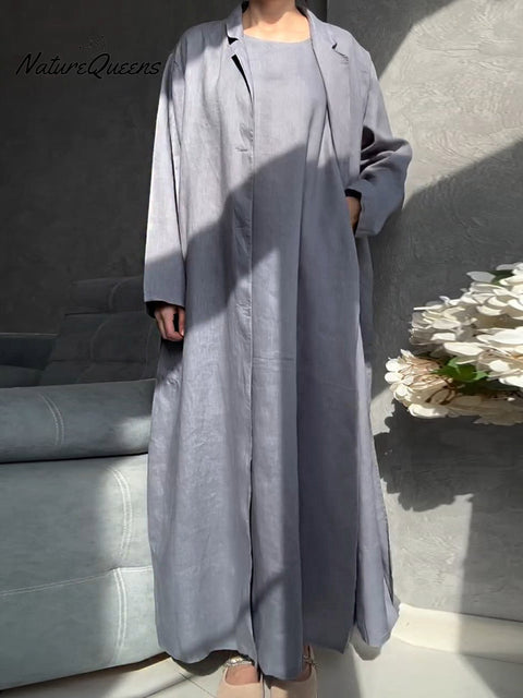 Women's Solid Color Casual Cotton Cardigan Round Neck Sleeveless Vest Dress Two-Piece Set