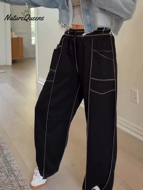 Women's Solid Color Elastic Waist Casual Cotton and Linen Straight Pants