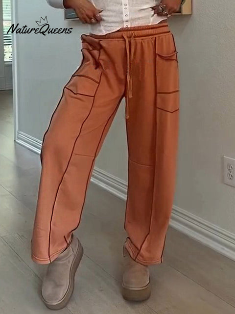 Women's Solid Color Elastic Waist Casual Cotton and Linen Straight Pants