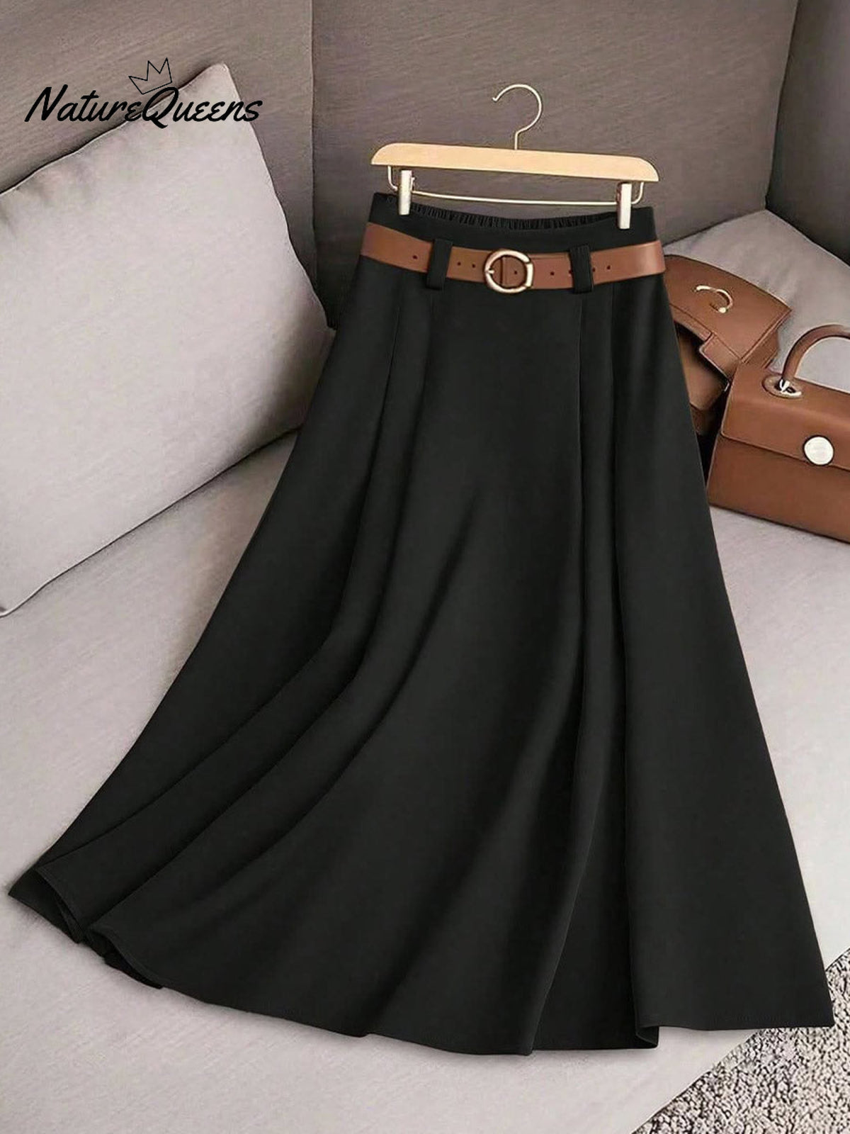 Women's Solid Color High Waist A-Line Casual Skirt
