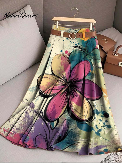 Women's Positioned Print High-Waisted A-Line Casual Skirt