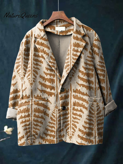 Women's Geometric Print Lapel Long Sleeve Casual Loose Corduroy Blazer