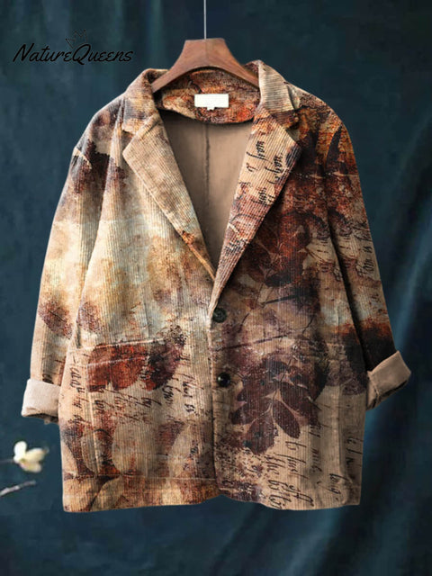 Women's Abstract Print Lapel Long Sleeve Casual Loose Corduroy Blazer