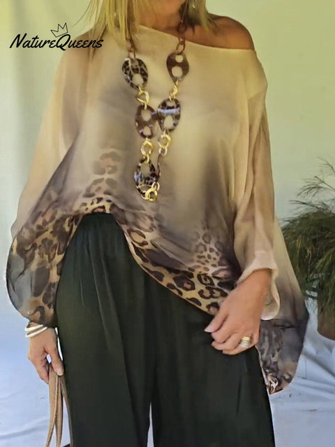 Women's Round Neck Long Sleeve Leopard Print Casual Top