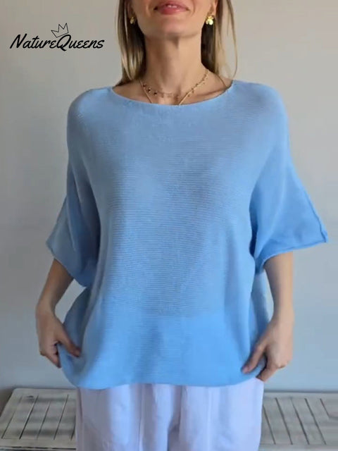 Women's Solid Color Round Neck 3/4 Sleeve Casual Knit Top