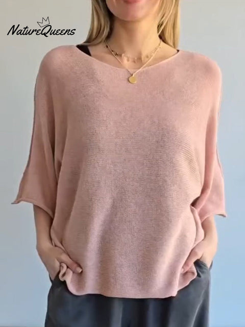 Women's Solid Color Round Neck 3/4 Sleeve Casual Knit Top