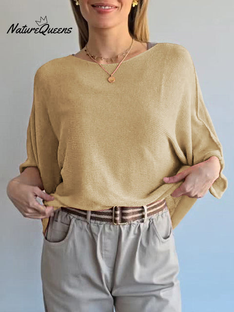 Women's Solid Color Round Neck 3/4 Sleeve Casual Knit Top
