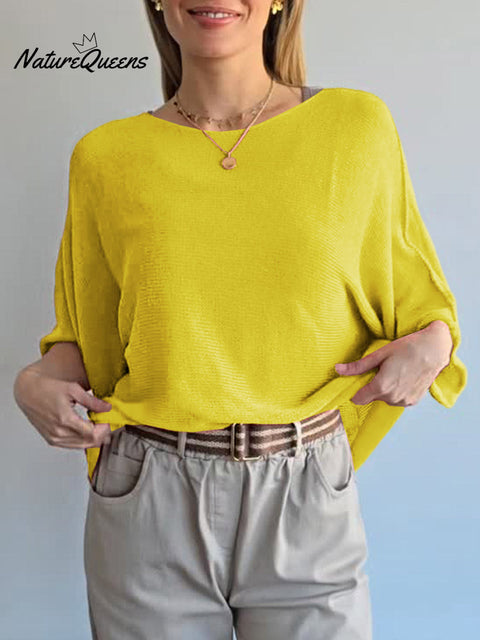 Women's Solid Color Round Neck 3/4 Sleeve Casual Knit Top