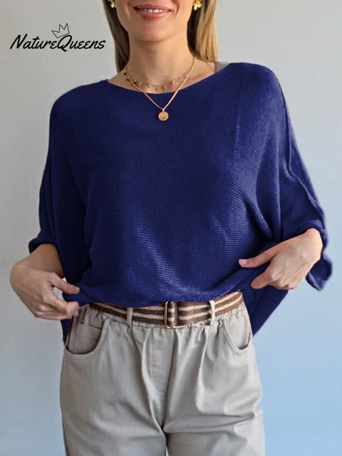 Women's Solid Color Round Neck 3/4 Sleeve Casual Knit Top