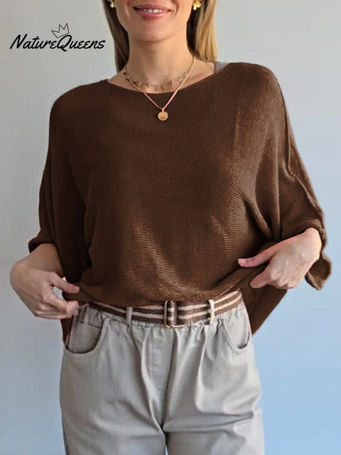 Women's Solid Color Round Neck 3/4 Sleeve Casual Knit Top