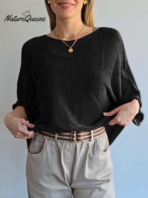 Women's Solid Color Round Neck 3/4 Sleeve Casual Knit Top