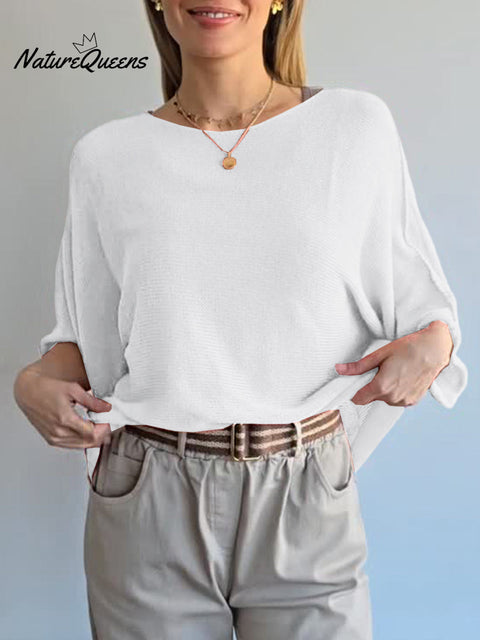 Women's Solid Color Round Neck 3/4 Sleeve Casual Knit Top