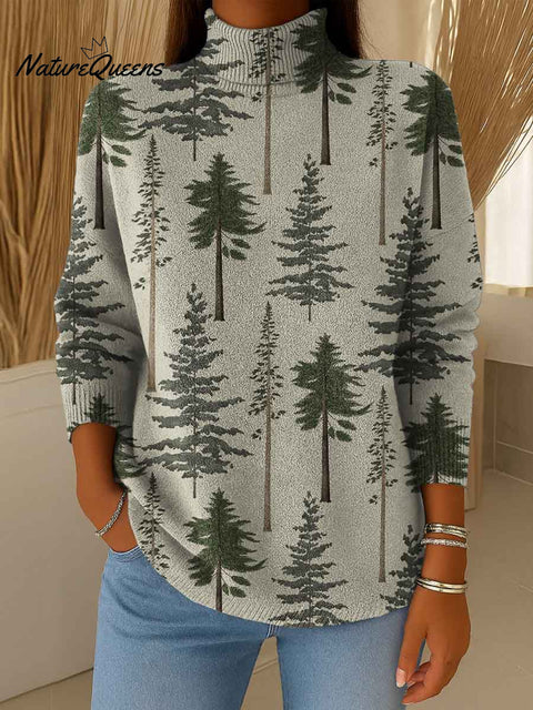 Women's Christmas Print Knitted Turtleneck Long Sleeve Pullover