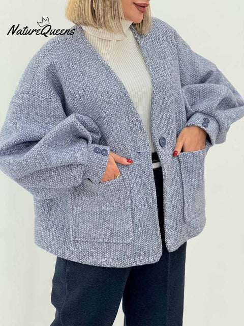 Women's Solid Color V-Neck Long Sleeve Cardigan Jacket