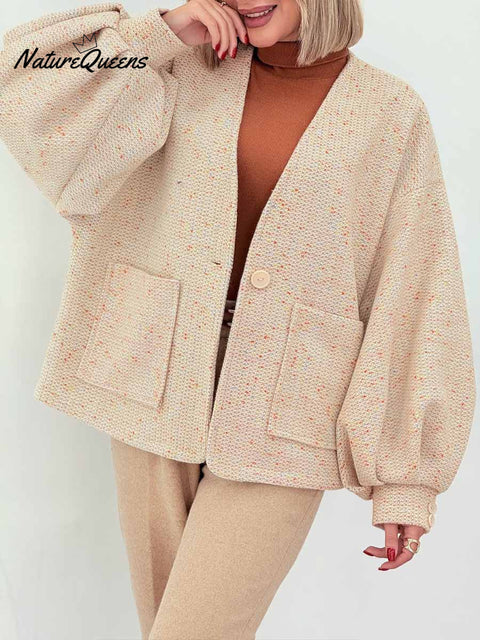 Women's Solid Color V-Neck Long Sleeve Cardigan Jacket