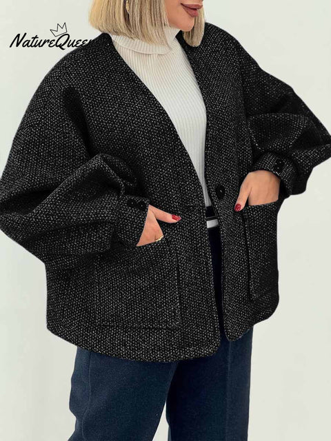 Women's Solid Color V-Neck Long Sleeve Cardigan Jacket