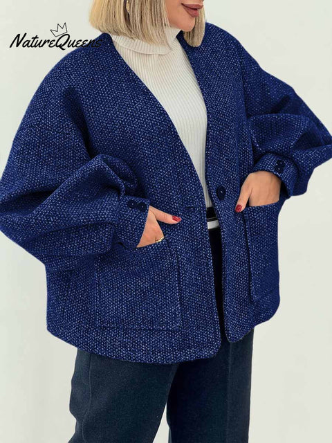 Women's Solid Color V-Neck Long Sleeve Cardigan Jacket