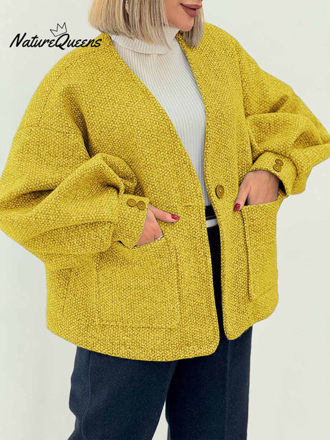 Women's Solid Color V-Neck Long Sleeve Cardigan Jacket