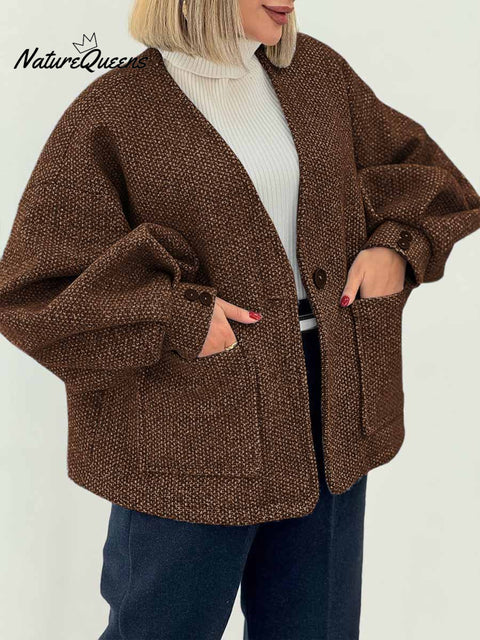 Women's Solid Color V-Neck Long Sleeve Cardigan Jacket