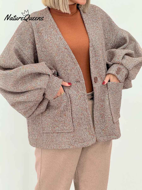 Women's Solid Color V-Neck Long Sleeve Cardigan Jacket