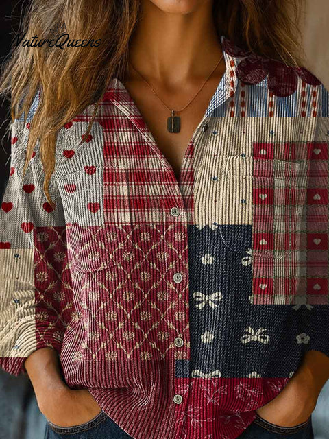 Women's Retro Collage Print Lapel Long Sleeve Casual Knit Cardigan