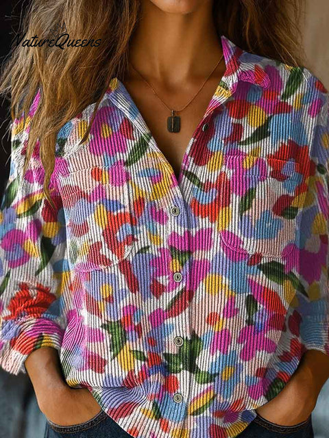 Women's Abstract Print Shirt Collar Long Sleeve Casual Knit Cardigan