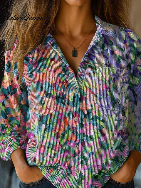 Women's Abstract Print Shirt Collar Long Sleeve Casual Knit Cardigan