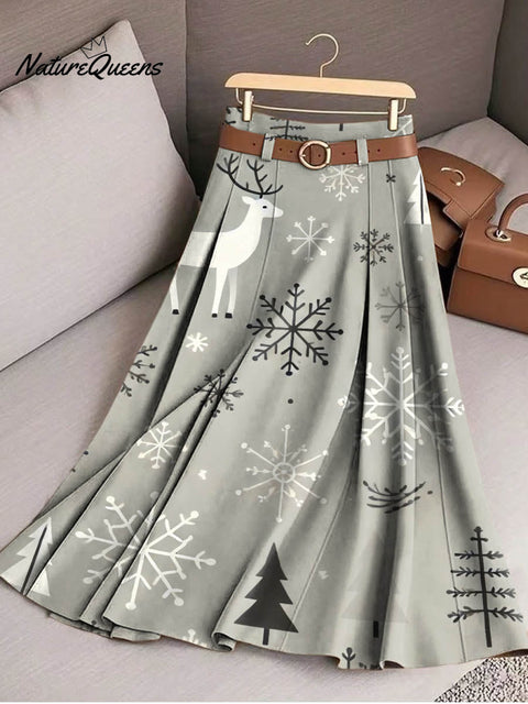 Women's Christmas Print High Waist Casual A-Line Skirt