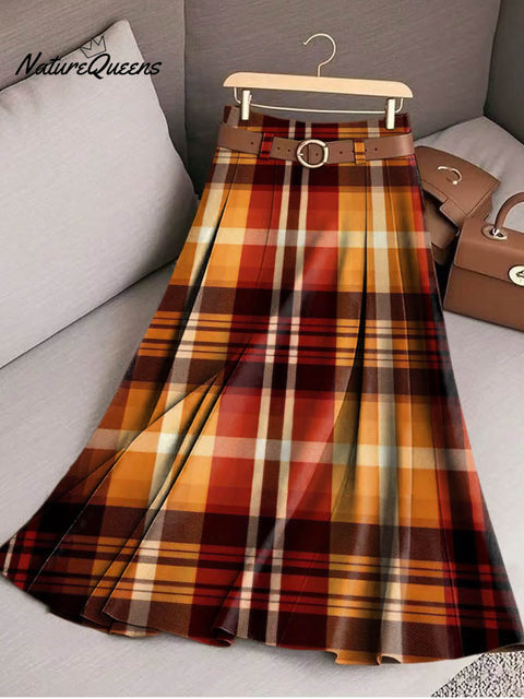 Women's Christmas Plaid Print High Waist Casual A-Line Skirt