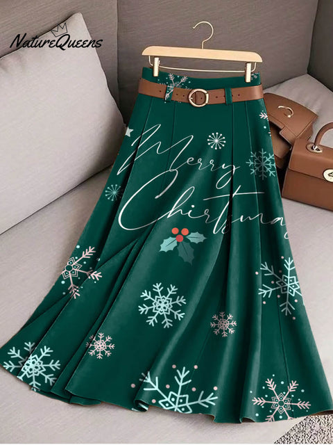 Women's Christmas Print High Waist Casual A-Line Skirt