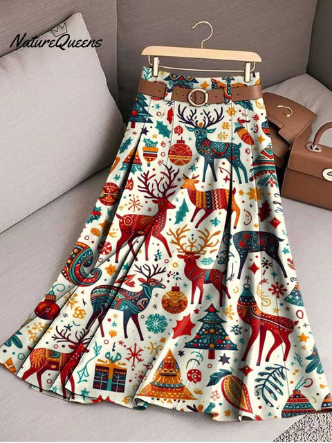 Women's Christmas Print High Waist Casual A-Line Skirt
