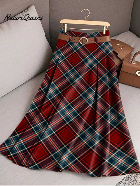 Women's Plaid Print High Waist Casual A-Line Skirt
