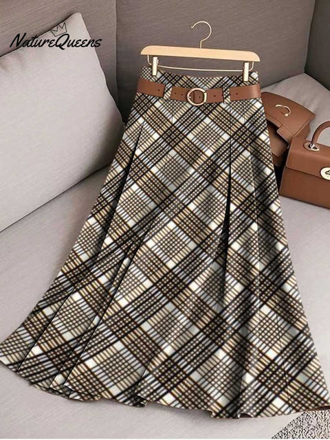 Women's Plaid Print High Waist Casual A-Line Skirt