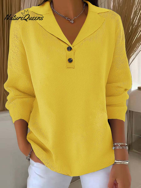Women's Solid Color Lapel Long Sleeve Casual Pullover Sweater