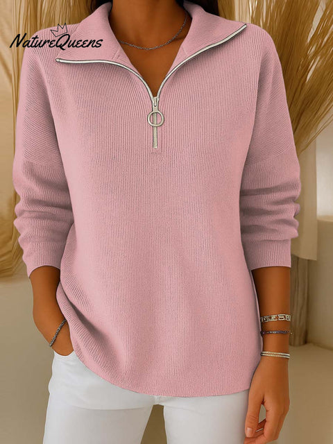 Women's Solid Color Lapel Long Sleeve Casual Pullover Sweater