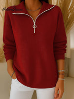 Women's Solid Color Lapel Long Sleeve Casual Pullover Sweater
