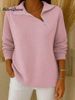 Women's Solid Color Lapel Long Sleeve Casual Sweater