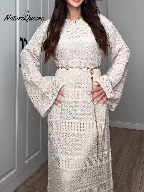 Women's Solid Color Round Neck Long Sleeve Casual Loose Knitted Maxi Dress